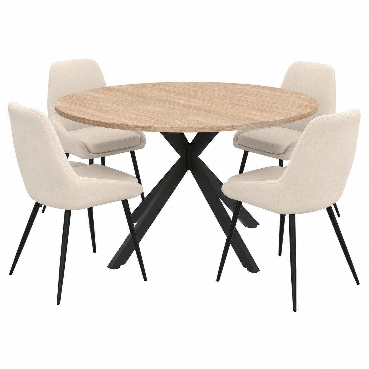 Esstisch – 150 cm, runde Form, ausziehbar, aus Samt und Holz, Schwarz und Beige
