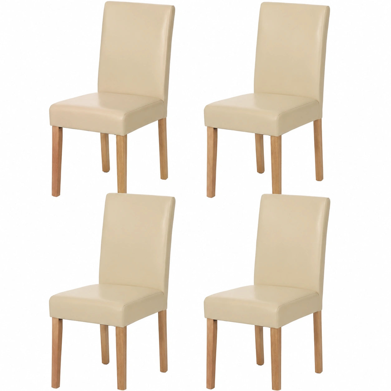 Esszimmerstuhl – 4er-Set, mit LED-Beleuchtung, aus Leder, Creme