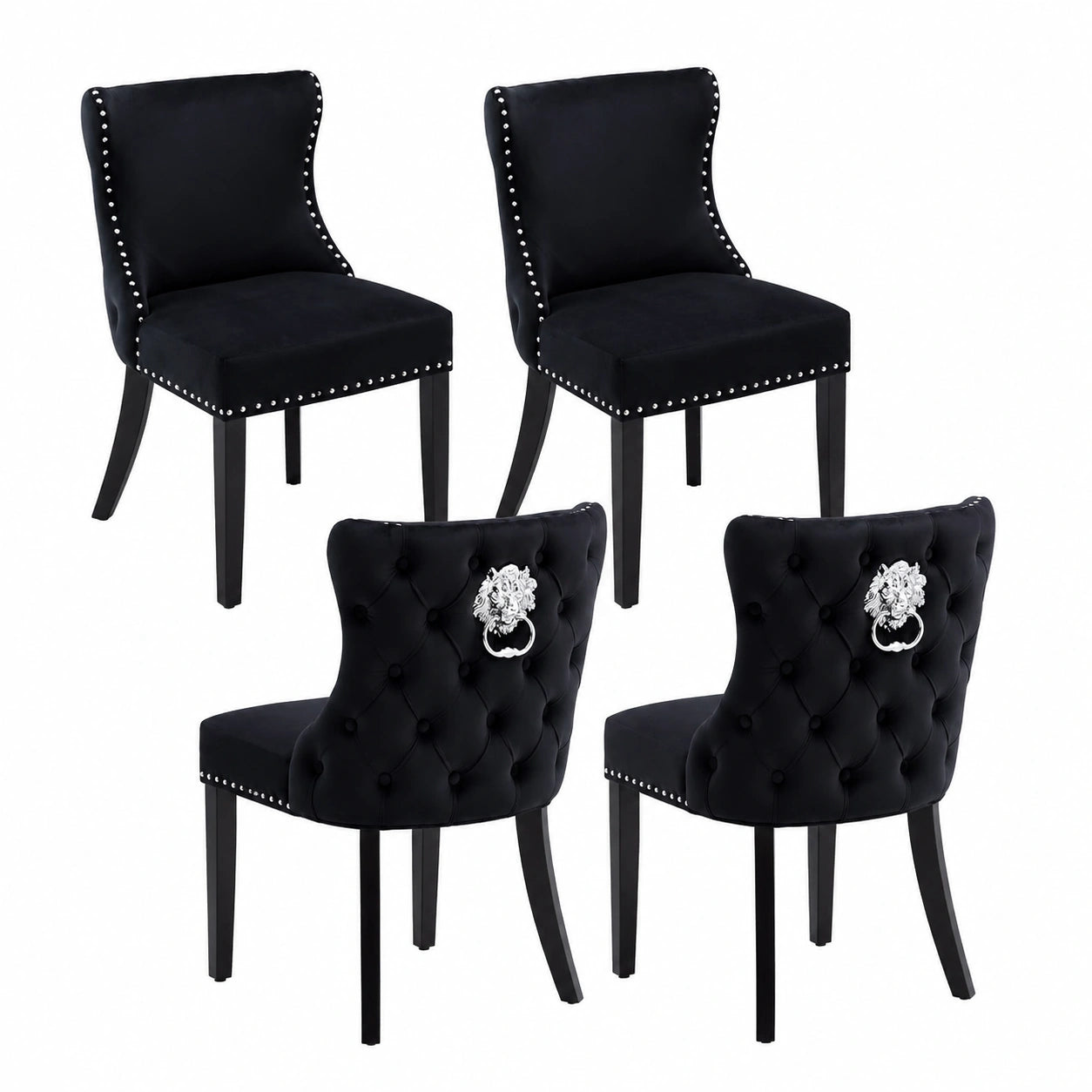 Esszimmerstühle – 4er-Set, gepolstert, aus Samt, Schwarz, für Wohnzimmer