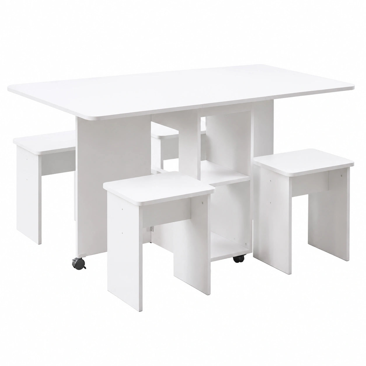 Esstisch – mit 4 Stühlen, 120 × 80 × 80 cm, klappbar, mit Ablagen, mit Rollen, für Esszimmer und Küche