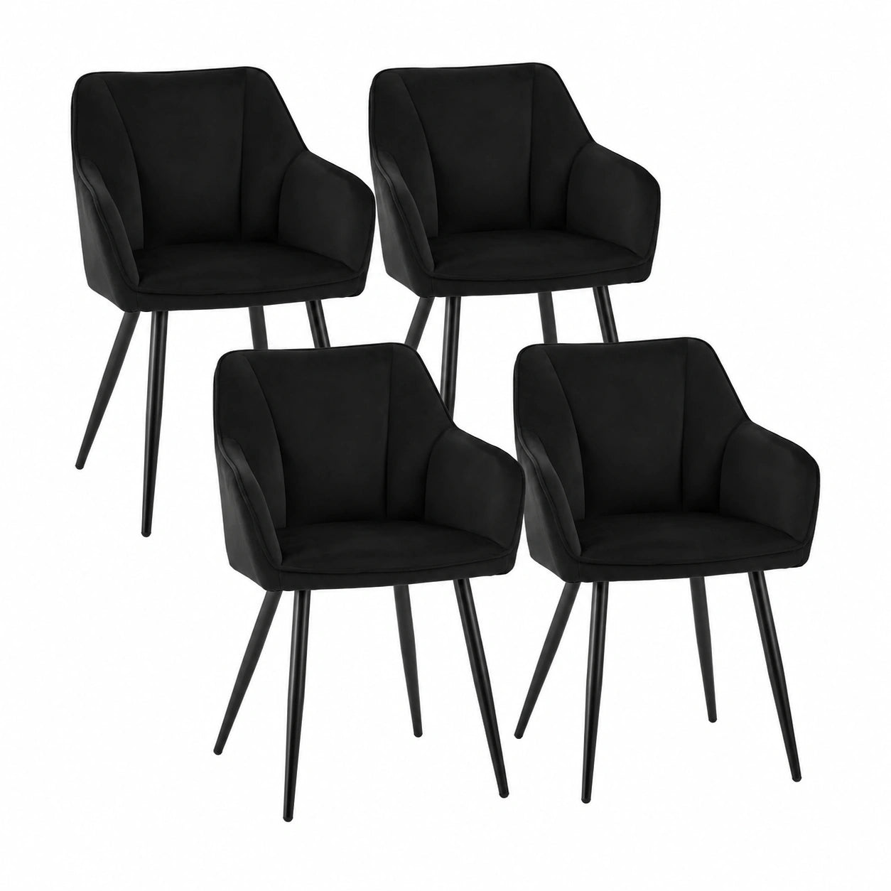 Esszimmerstühle – 4er-Set, gepolstert, mit Armlehnen, aus Samt und Metall, Schwarz, für Esszimmer und Wohnzimmer