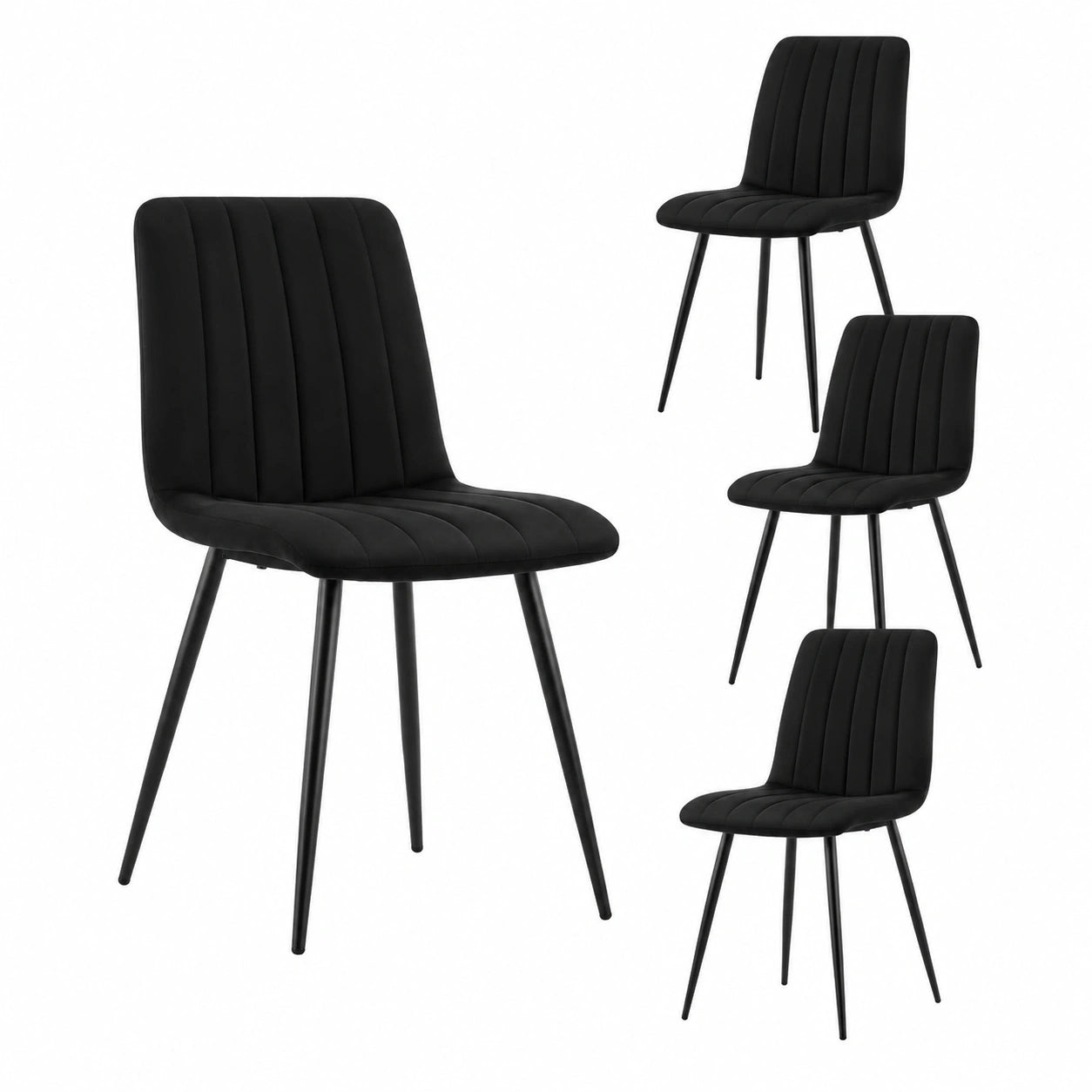 Esszimmerstühle – 4er-Set, gepolstert, aus Samt, Schwarz, für Büro