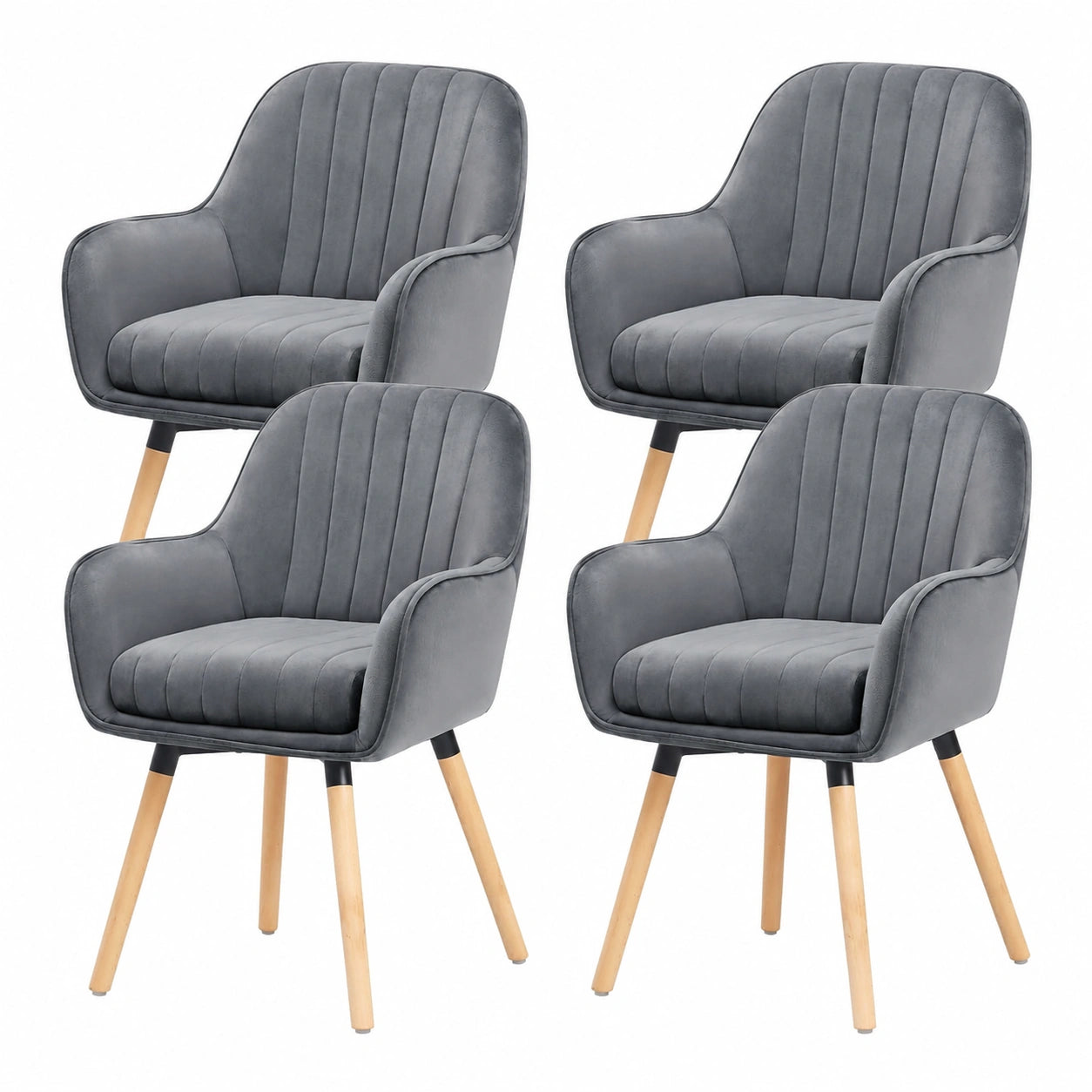 Esszimmerstühle – 4er-Set, 12 cm, drehbar, gepolstert, mit Armlehnen, aus Samt, Grau, für Küche, Wohnzimmer und Schlafzimmer
