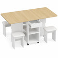 Esstisch – mit 4 Stühlen, 140 × 80 × 75 cm, klappbar, mit Schubladen, mit Ablagen, mit Rollen, aus Eichenholz, für Esszimmer und Küche