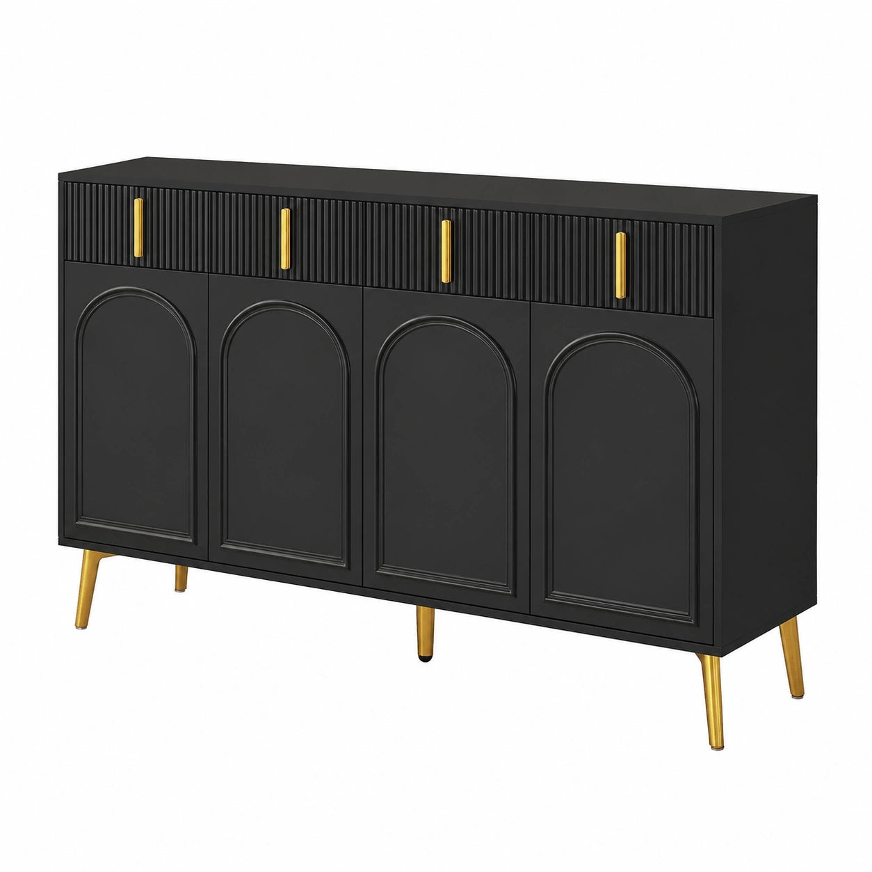 Sideboard – 160 × 38 × 82 cm, mit Schubladen, mit mehreren Türen, mit Ablagen, Schwarz, für Wohnzimmer