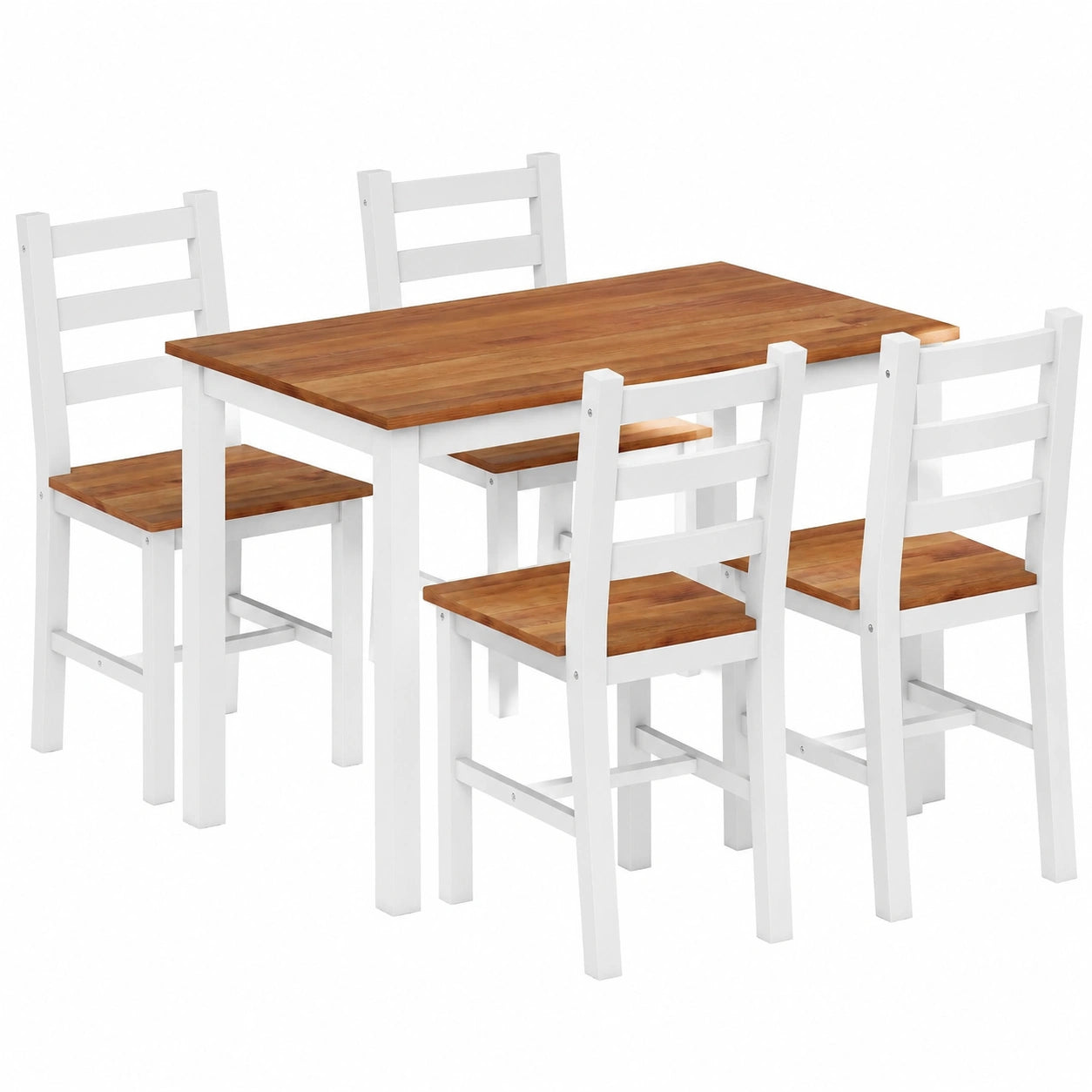 Essgruppe – mit 4 Stühlen, rechteckige Form, aus Kiefernholz, Braun, für Esszimmer und Küche