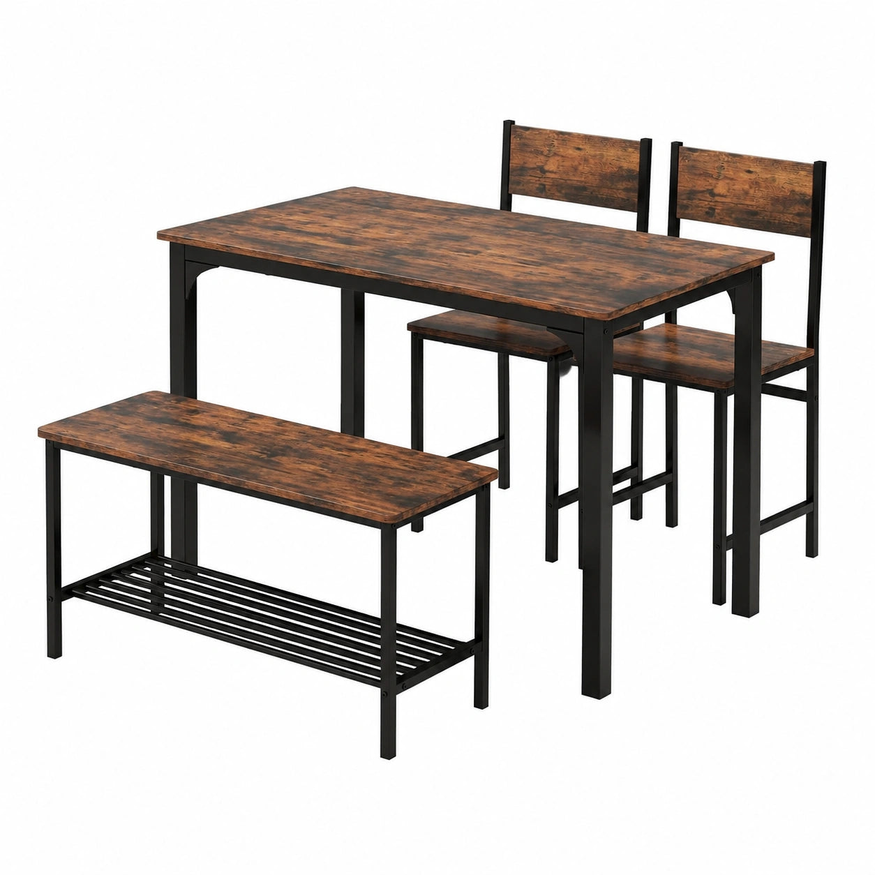 Esstisch – 4-teilig, Industriestil, Braun, für Esszimmer und Küche
