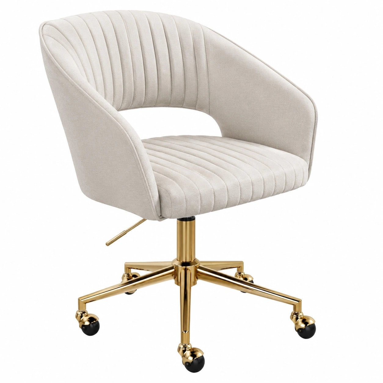 Bürostuhl – höhenverstellbar, mit Rollen, mit Armlehnen, Beige, für Büro