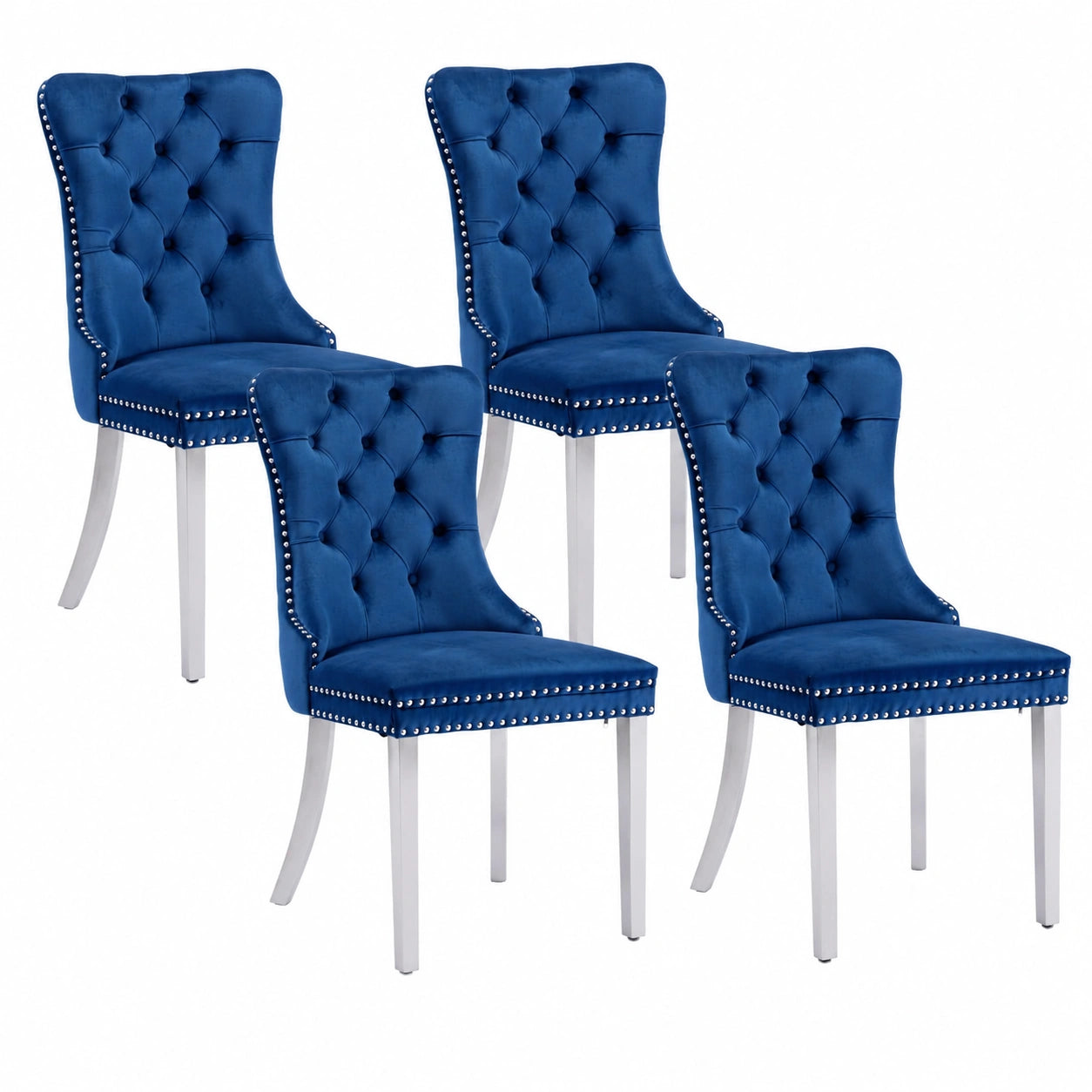 Esszimmerstühle – 4er-Set, moderner Stil, gepolstert, mit Rückenlehne, aus Samt, Blau, für Esszimmer